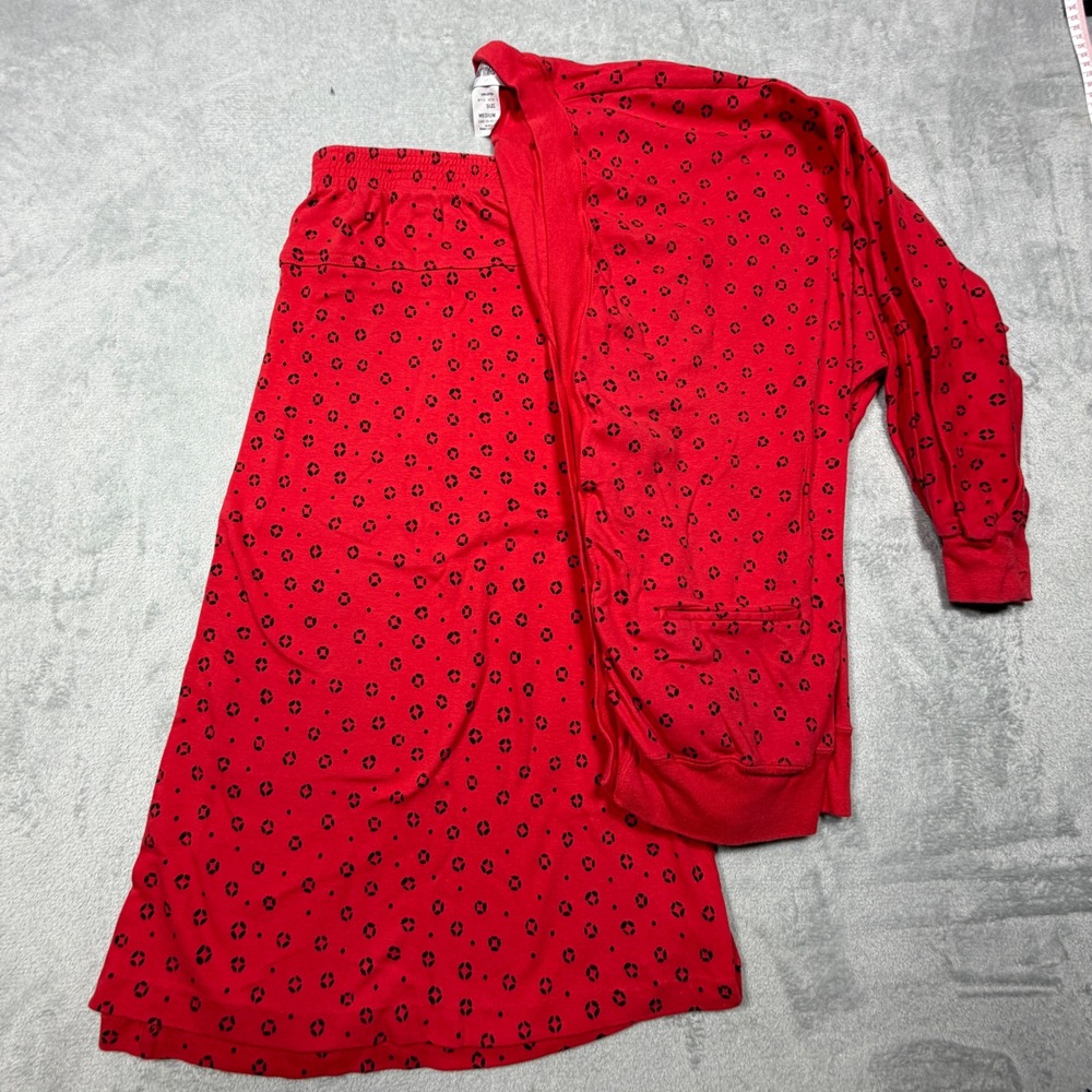Vintage 80s Red Cotton Skirt Cardigan Set Geometric Print Medium Comfy